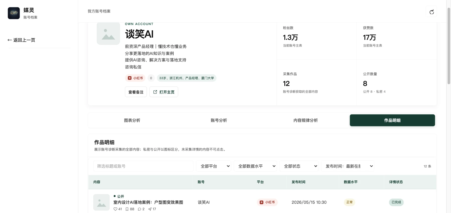 媒灵工作台 · 账号档案